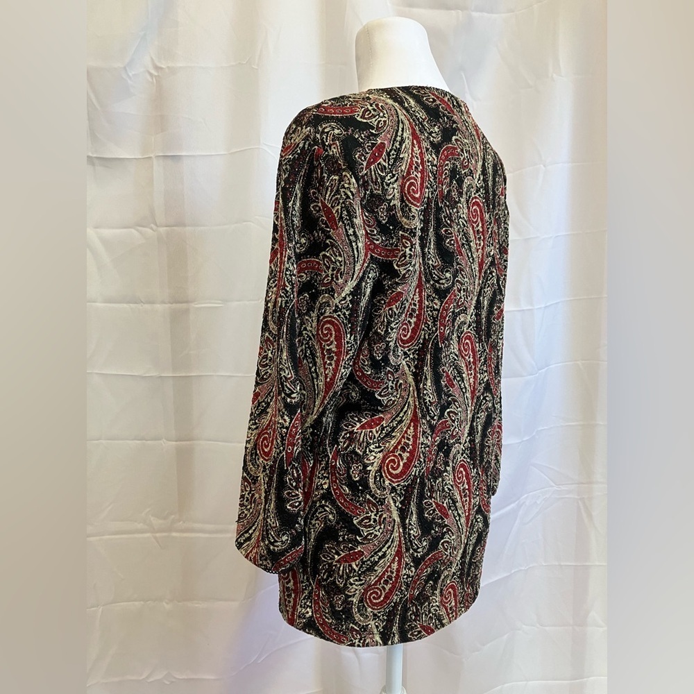 East 5th Brown and Red Long Sleeve Blouse with Notched Collar - Picture 3 of 6